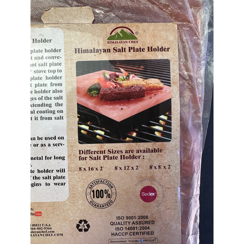 Himalayan Salt Block 8x12 Cooking Plate BBQ Grill Tray Holder Set New Sealed